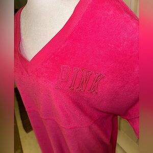 PINK Victoria’s Secret Varsity V-Neck Terry Cloth W/Long Sleeves Top